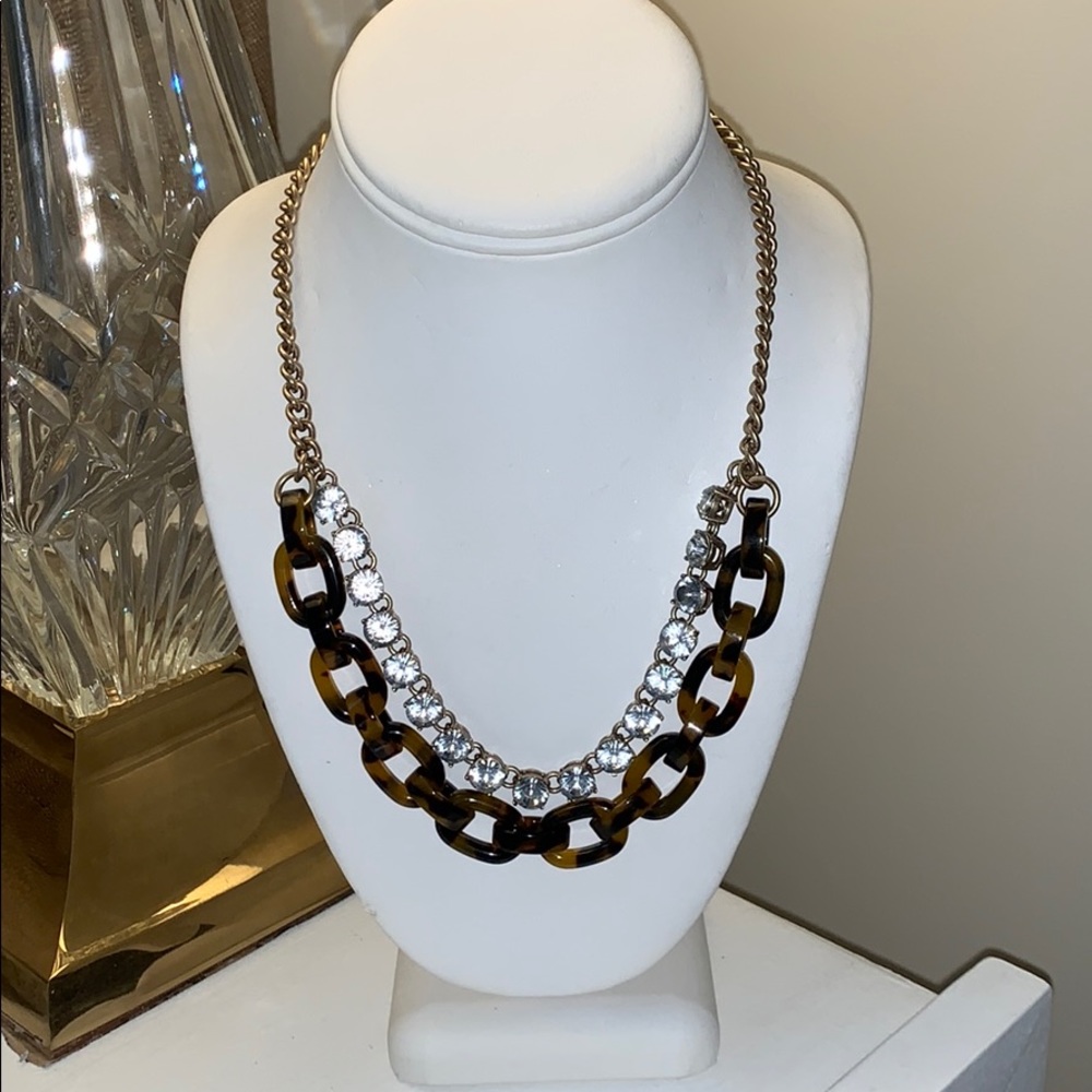Tortoise and rhinestone double strand necklace